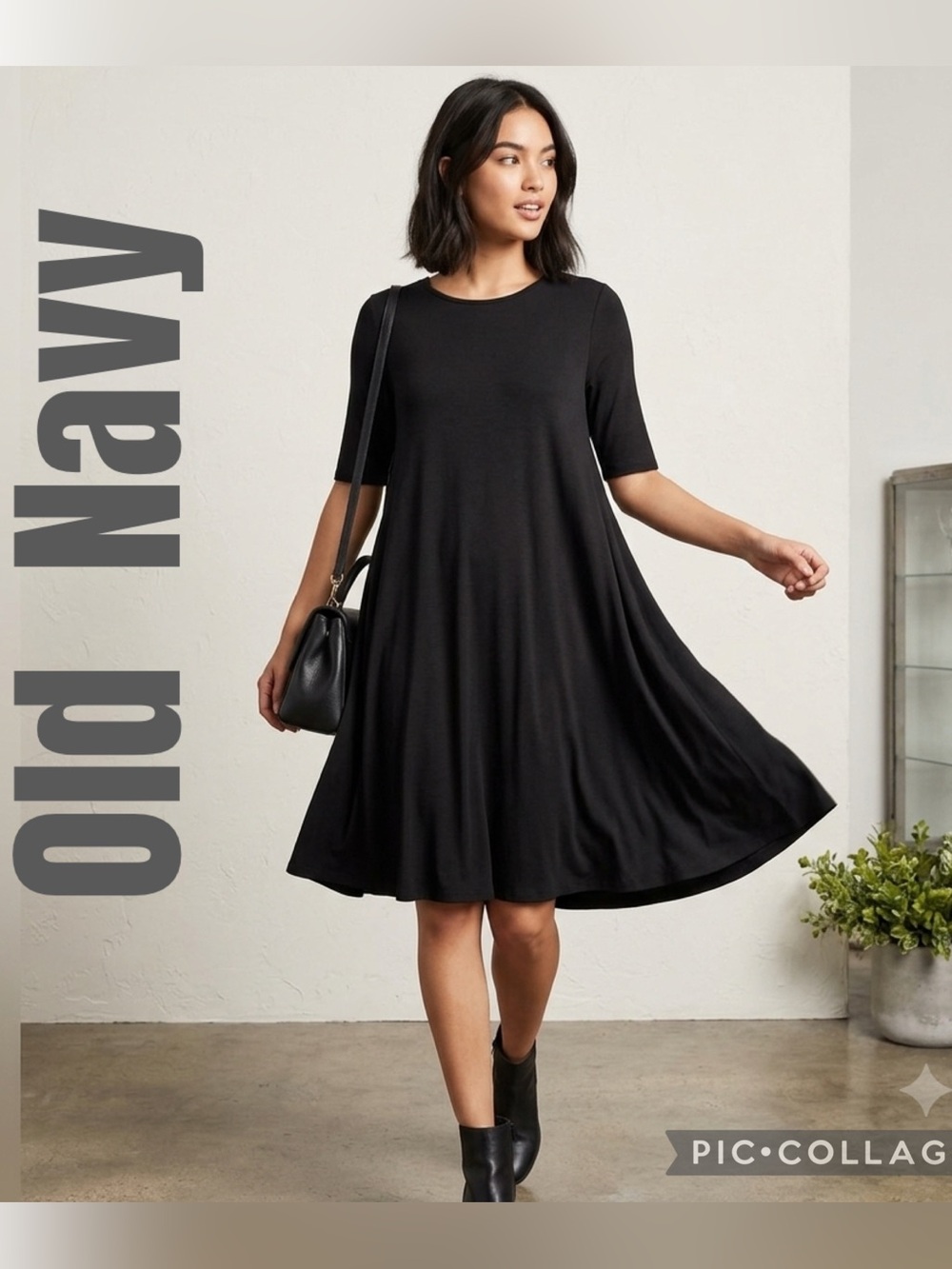 Comfy! Old Navy Black Fit and Flare short sleeve Dress Super Soft Like New SZ M